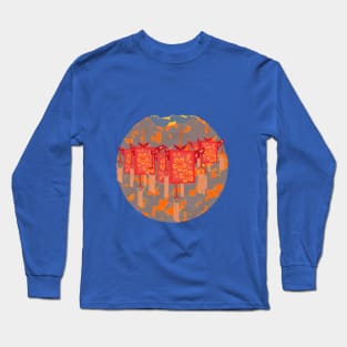 Digital Harmony: Red Lanterns & Marble Long Sleeve T-Shirt